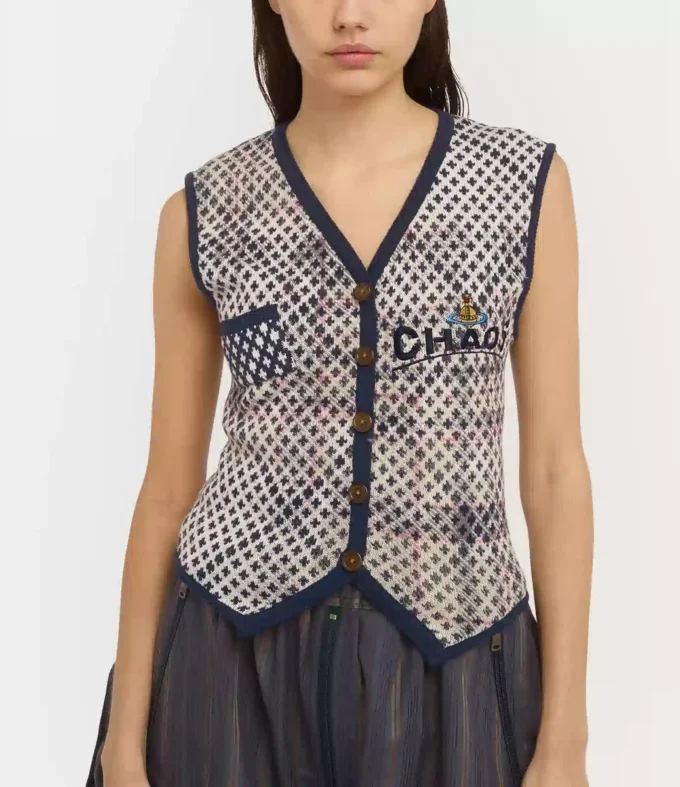 Chaleco de tartán desgastado